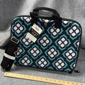 Chloe DAO for Nuo slim Laptop Brief  Blue Purple blk Pattern & adjustable strap